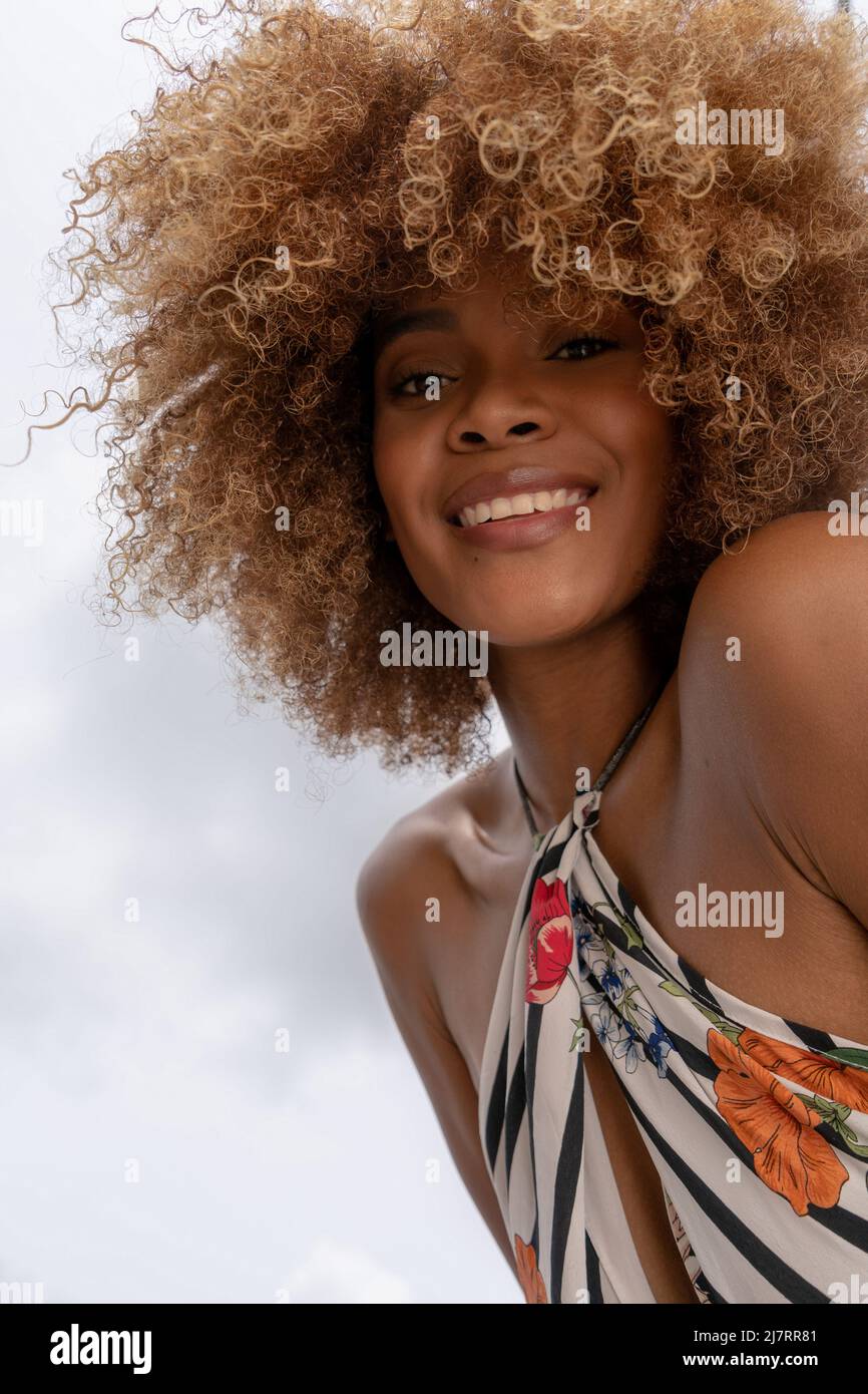 Latin women afro american smiling very happy, portrait lifestyle Stock Photo