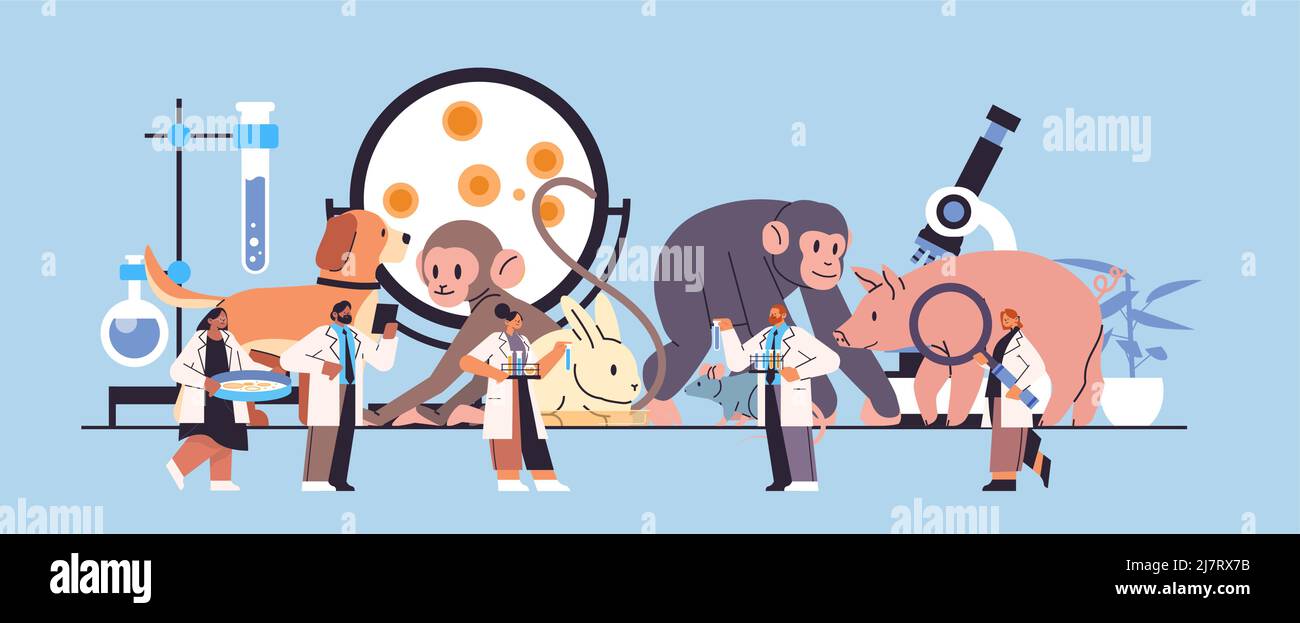 scientists doing experiments in lab with animals bilogical