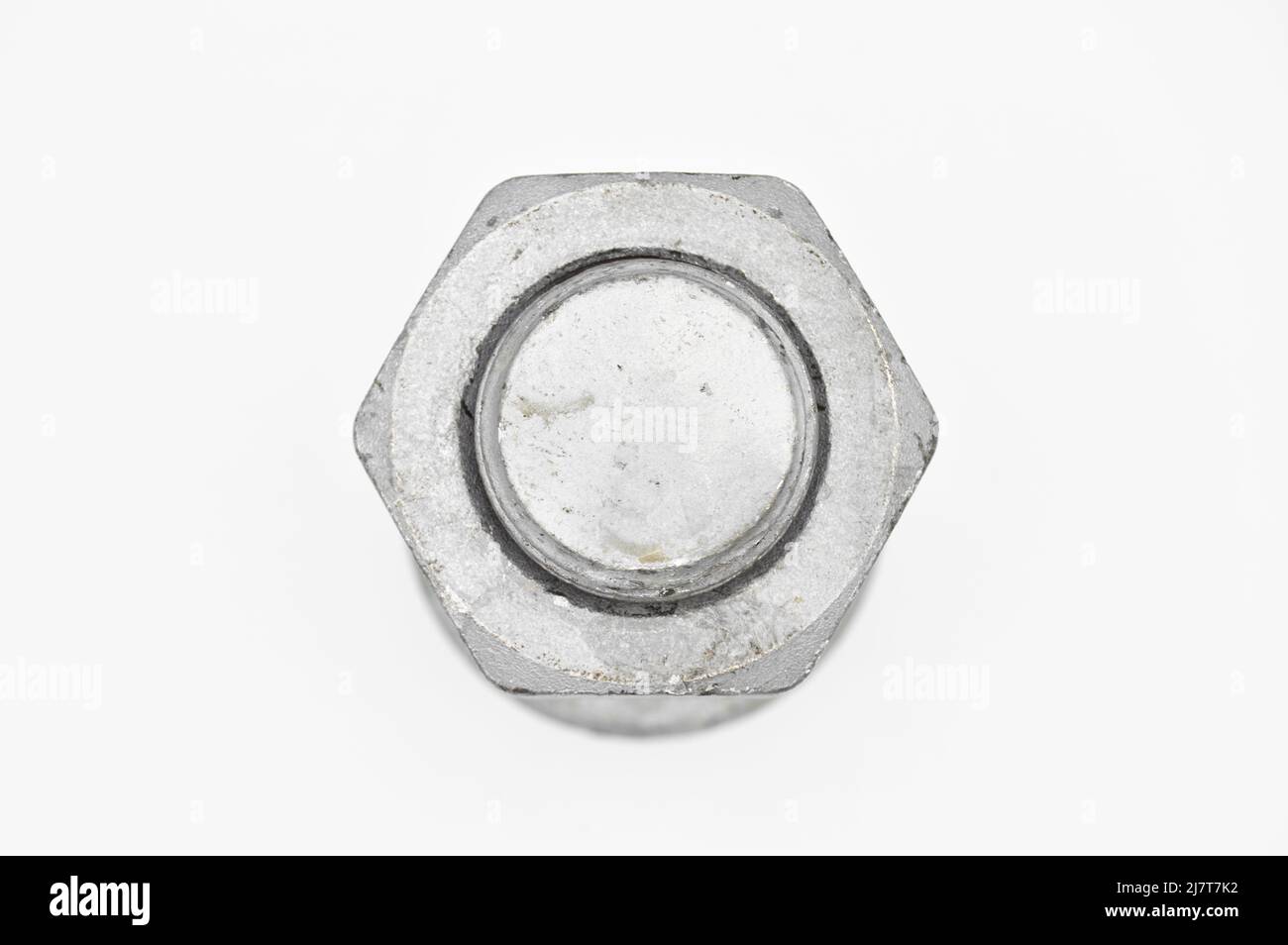 Galvanized steel metal with metric bolt and nut, isolated on white background Stock Photo