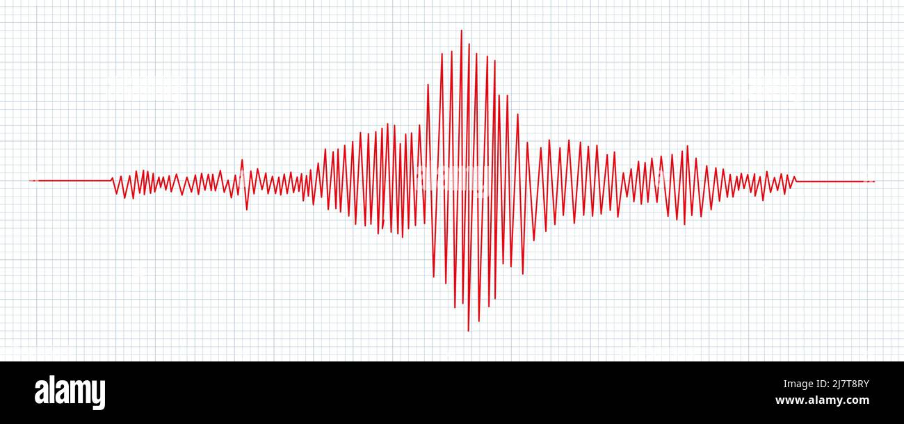 Seismograph measurement or lie detector graph. Seismic measurements with data record. Vector illustration in grid paper background Stock Vector