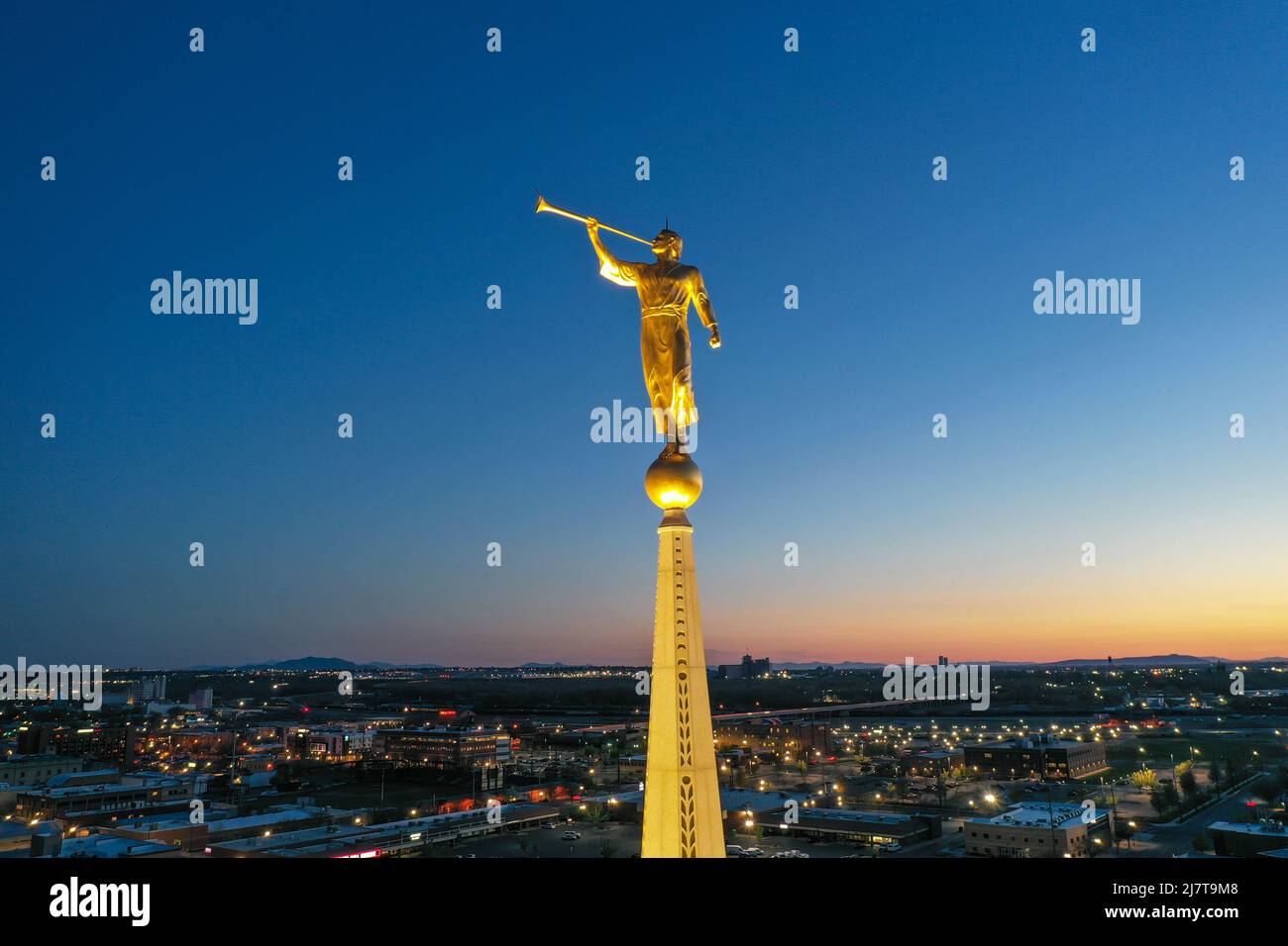 Angel Moroni of Mormon Church against night sky Stock Photo Alamy