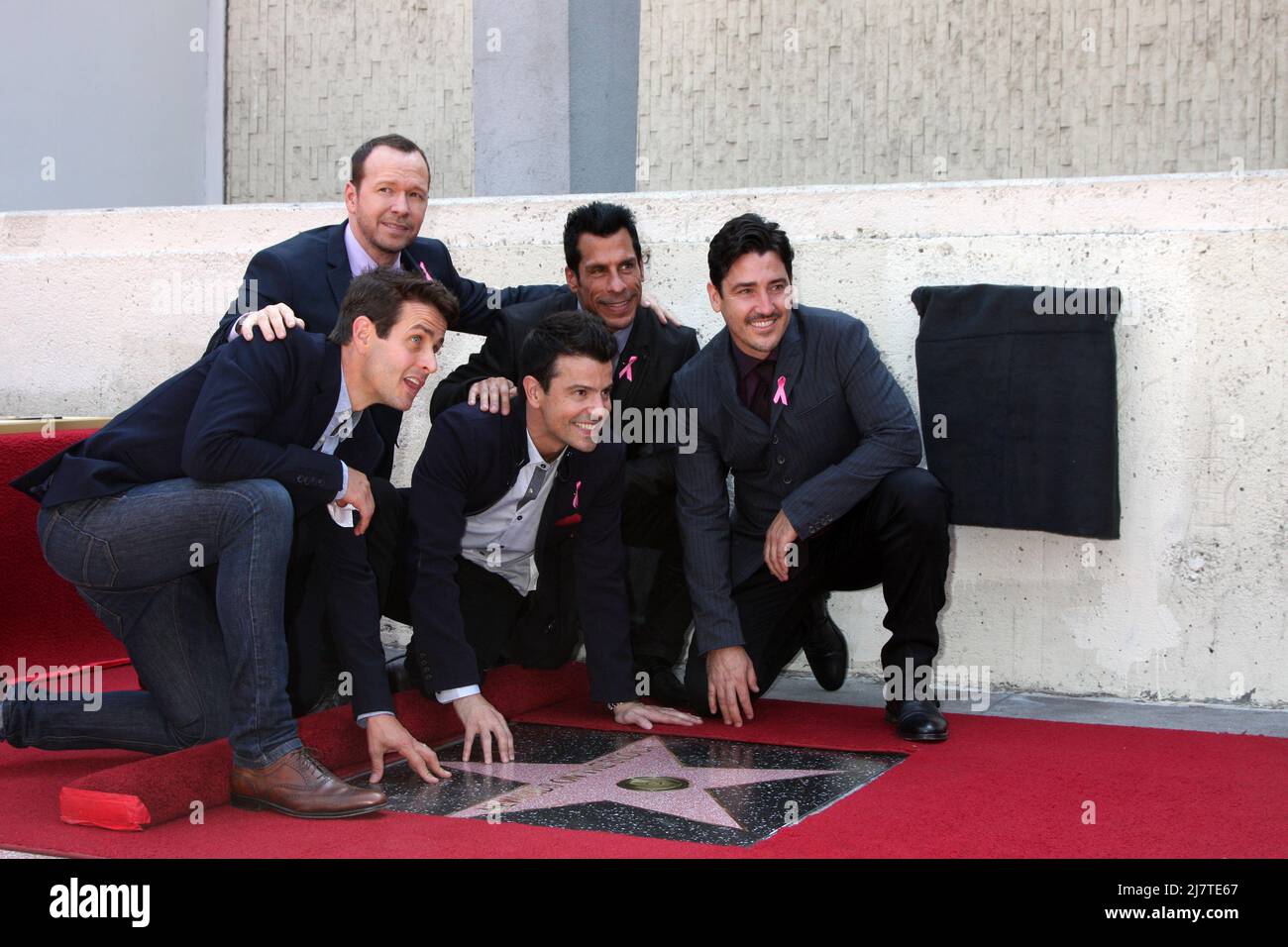 LOS ANGELES - OCT 9:  New Kids On The Block, Jordan Knight, Donnie Wahlberg, Joe McIntyre, Danny Wood, Jonathan Knight at the New Kids On the Block Hollywood Walk of Fame Star Ceremony at Hollywood Boulevard on October 9, 2014 in Los Angeles, CA Stock Photo