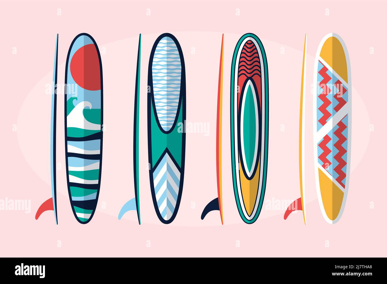 Flat design sup board set Vector illustration. Stock Vector