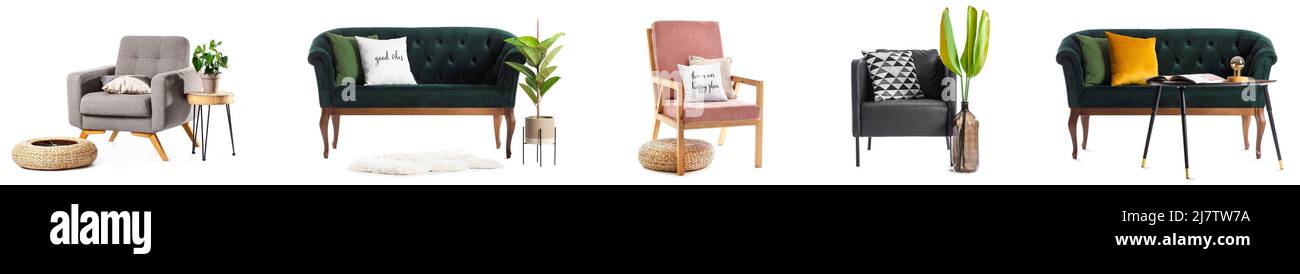 Set of furniture for living room isolated on white Stock Photo - Alamy
