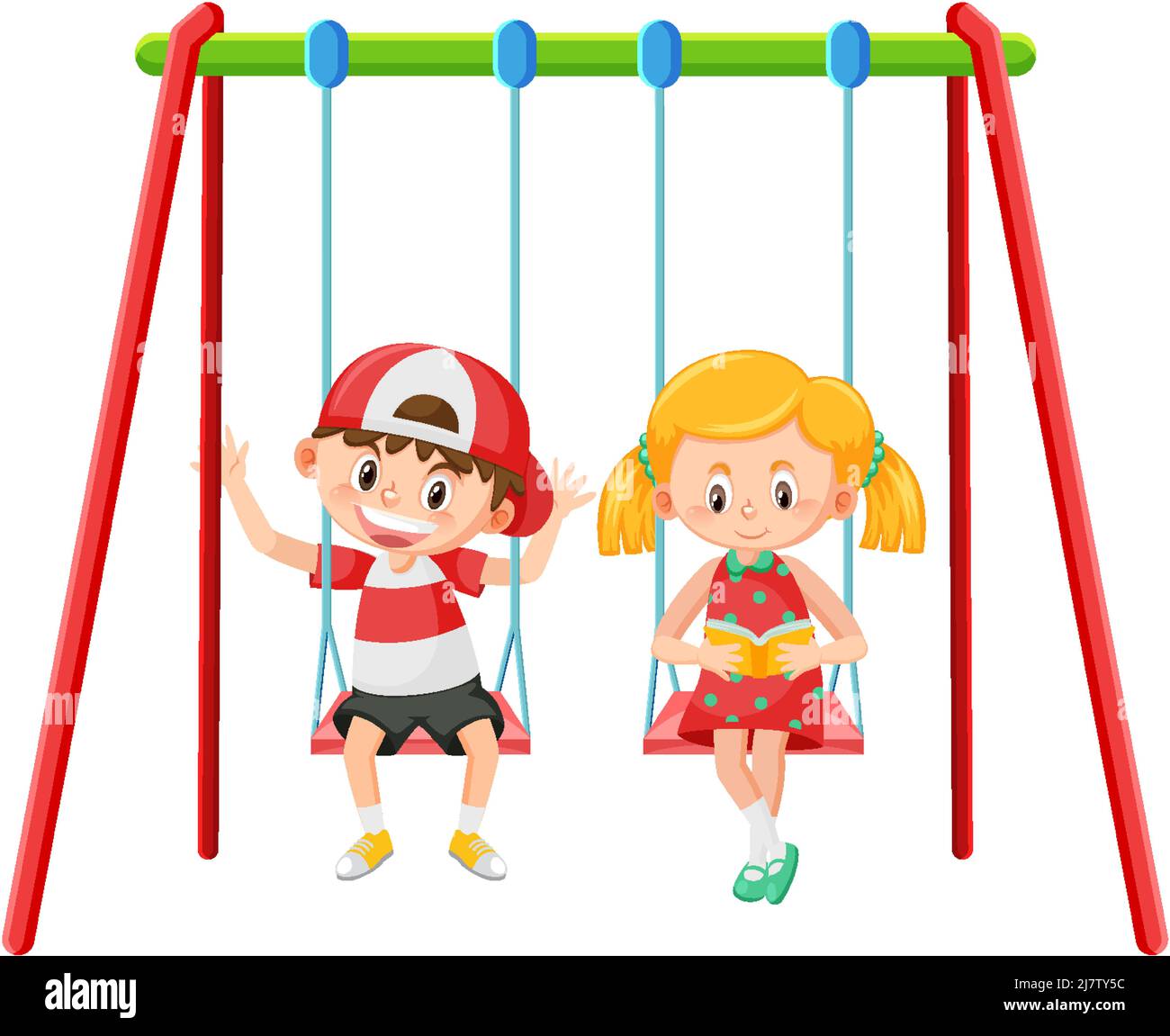 Kid on swing set playground on white background illustration Stock ...