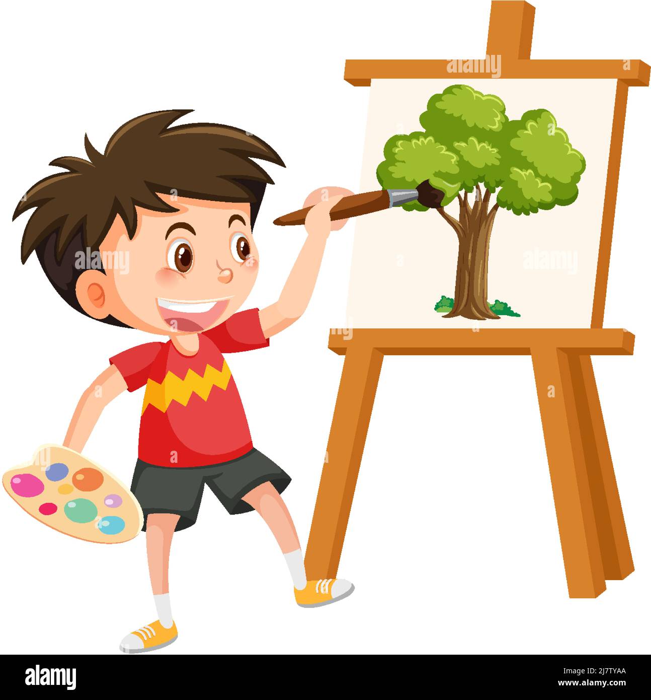 Cute boy painting on canvas illustration Stock Vector Image & Art - Alamy