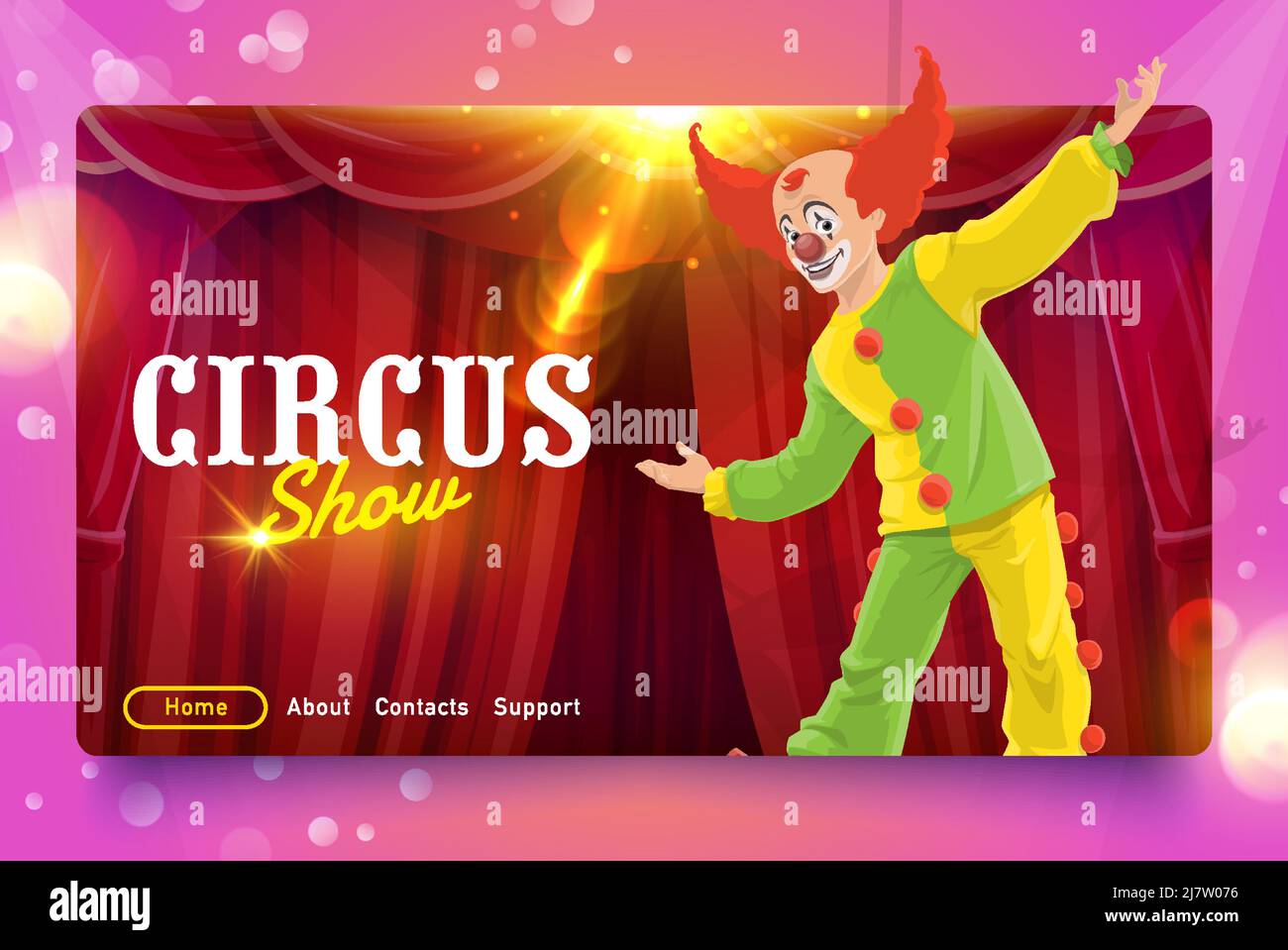 Shapito circus cartoon clown, website landing page or online vector ...