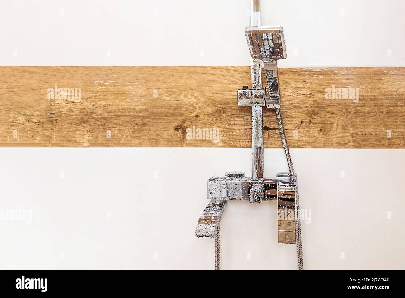 banner, shower head with wall background in modern bathroom, copy paste ...