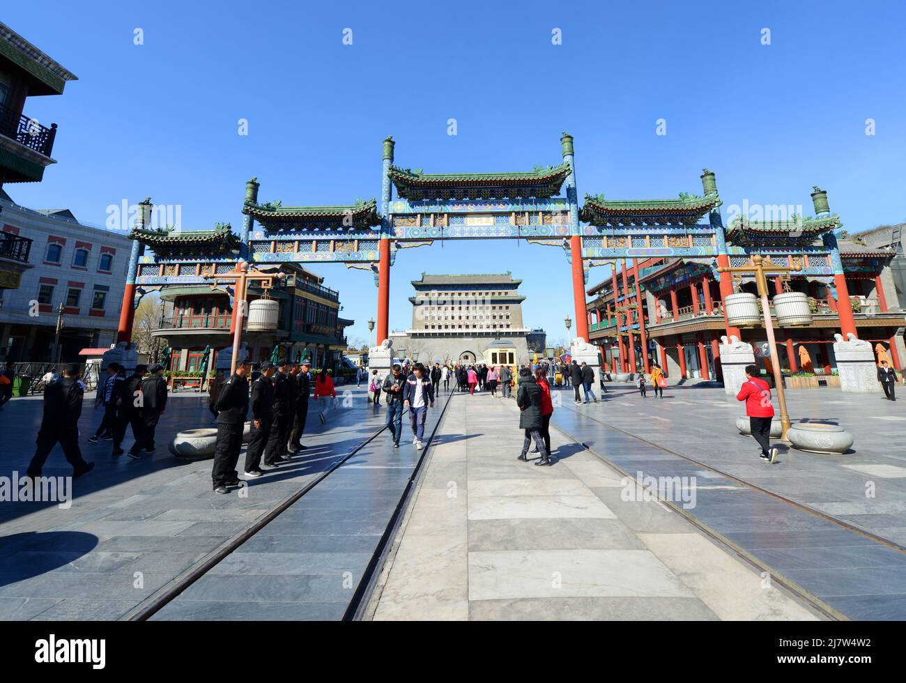 Qianmen Street is a famous pedestrian street for shopping and sightseeing. Beijing, China. Stock Photo