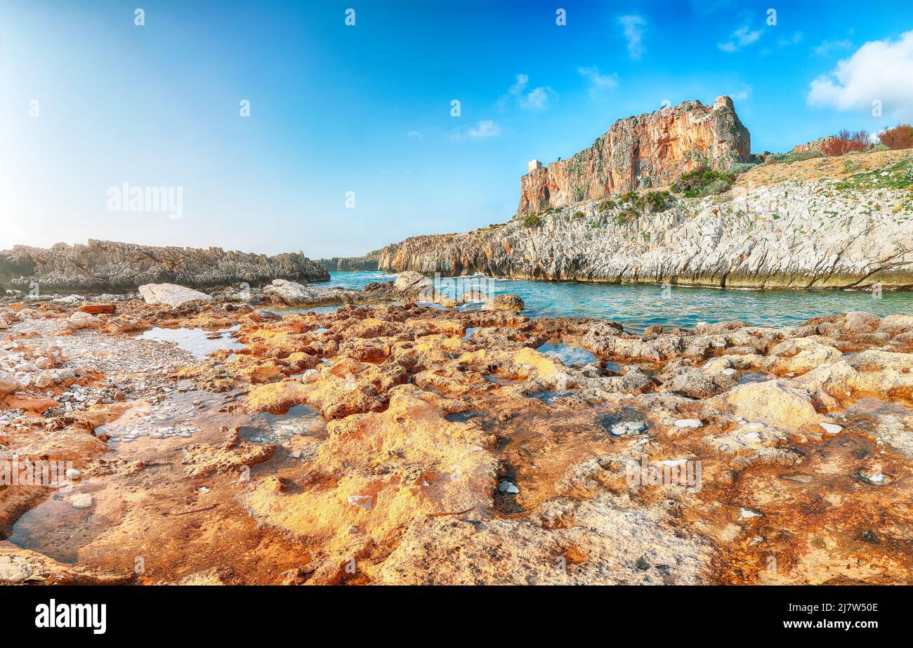 Spectacular seascape of Isolidda Beach near San Vito cape. Popular