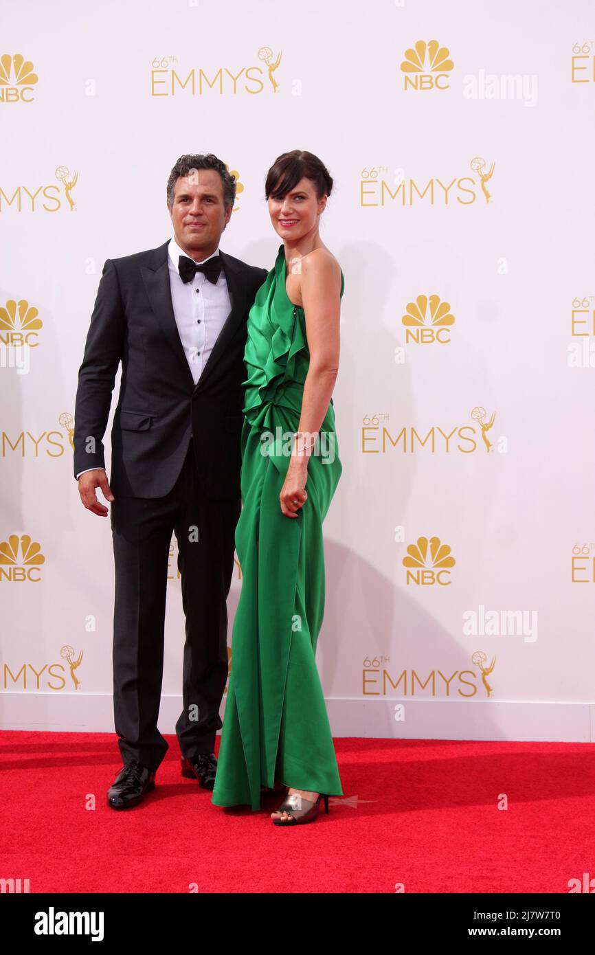 vLOS ANGELES - AUG 25:  Mark Ruffalo, Sunrise Coigney at the 2014 Primetime Emmy Awards - Arrivals at Nokia at LA Live on August 25, 2014 in Los Angeles, CA Stock Photo