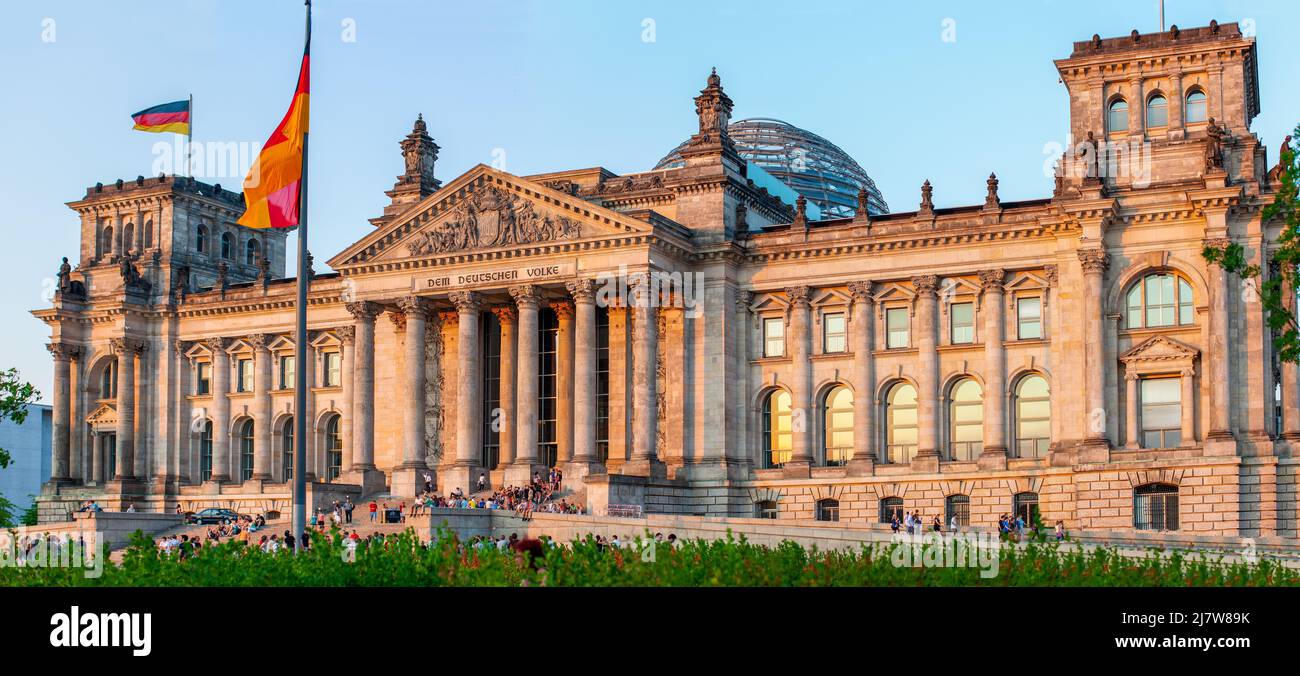 Berlin, Germany - July 14, 2010 : Reichstag Building, Neo-Renaissance parliament building restored after damage in World War Two. Stock Photo