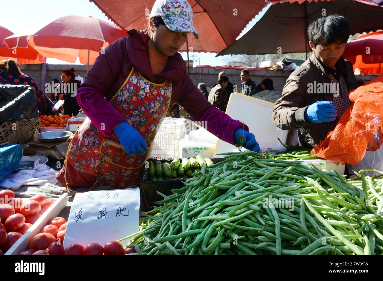 A large colorful fresh produce market in chaoyangmen, Beijing, China. Stock Photo