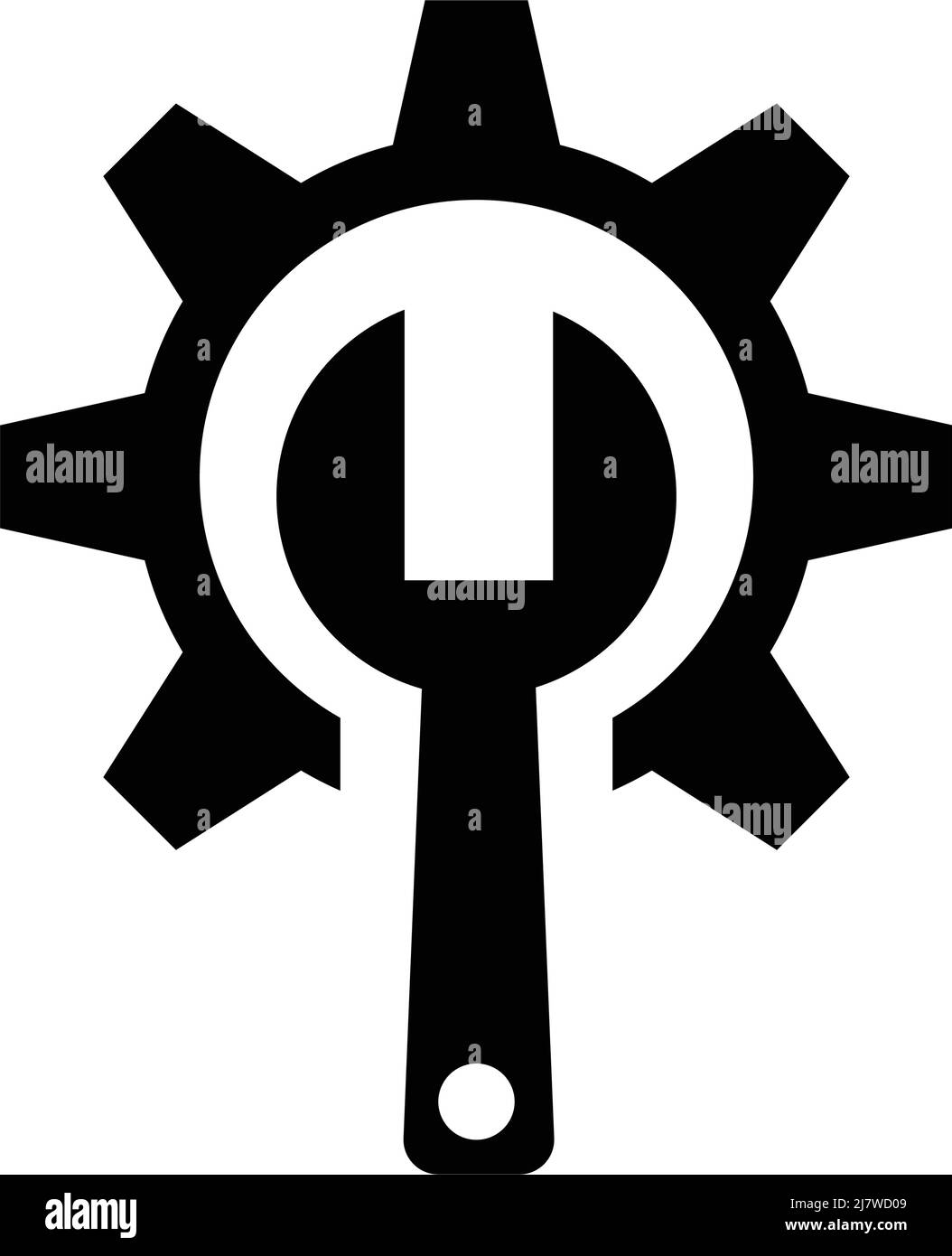 Gears and wrench silhouette icon. Editable vector. Stock Vector