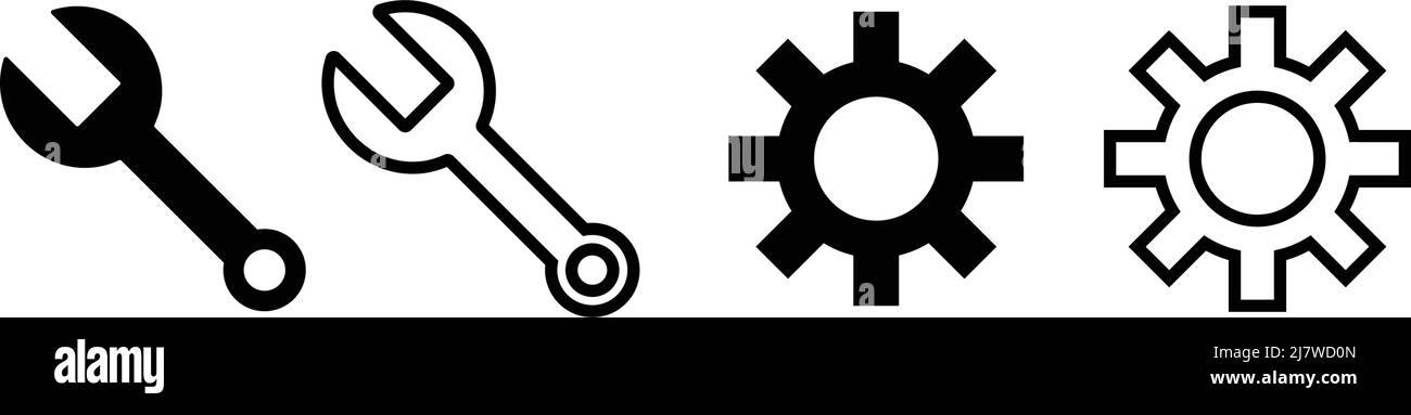 A set of wrench and gear icon. Setting and system. Editable vector. Stock Vector