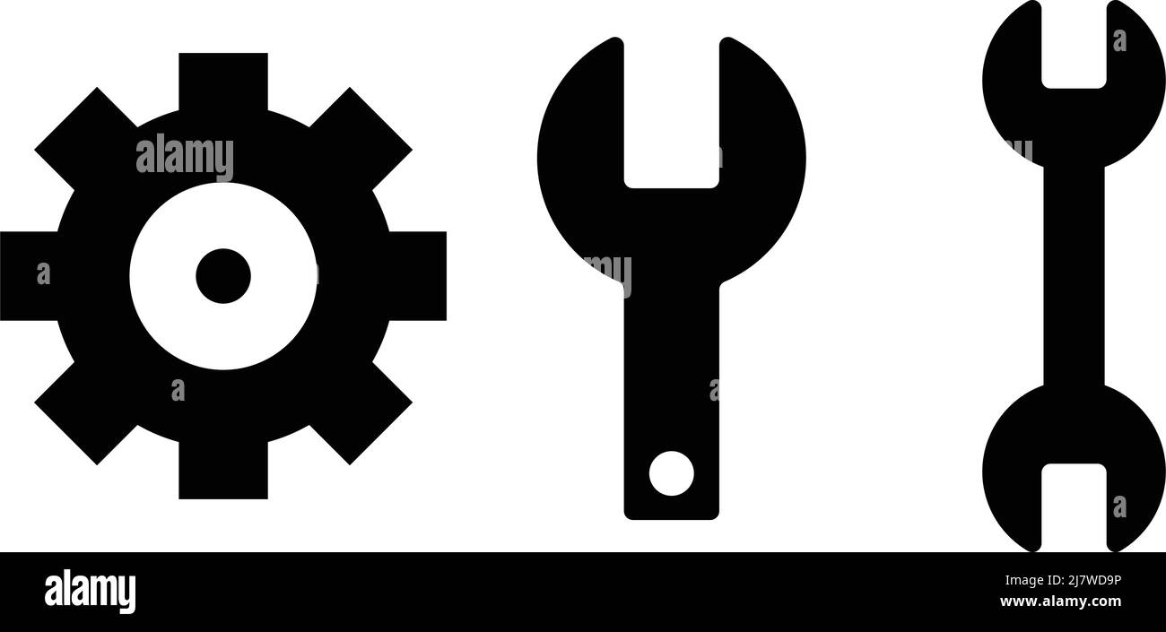 Gear and wrenches silhouette icon. Tool set. Editable vector Stock