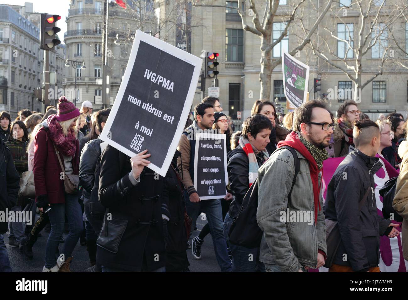 Paris : Manifestation contre le projet de loi anti-avortement en Espagne 01er février 2014 Stock Photo