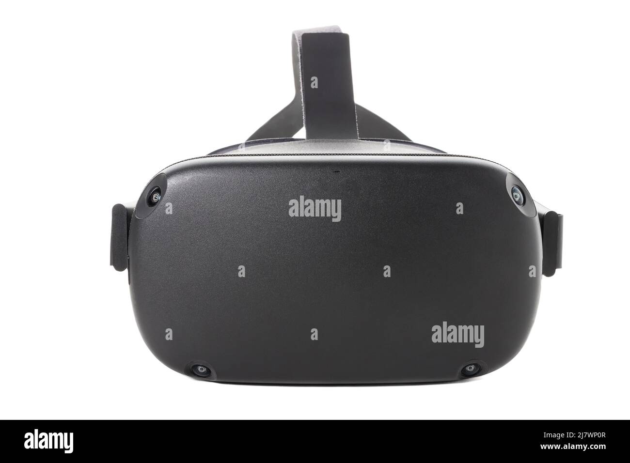 VR glasses with four external cameras isolated on white background. Front view. Virtual reality