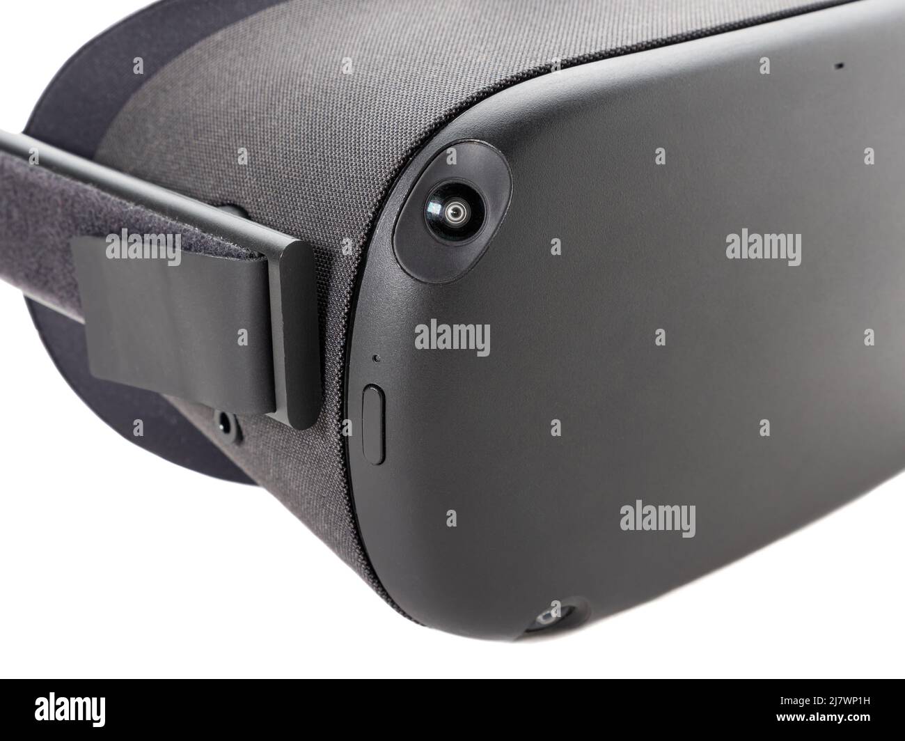 Close-up VR helmet with external cameras isolated on a white background. Virtual reality glasses for gaming, entertainment and learning Stock Photo