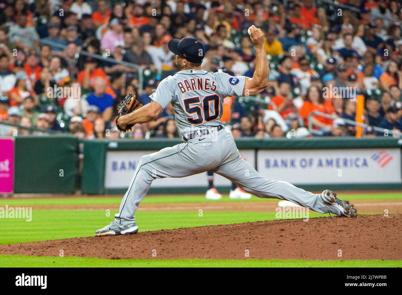 Detroit Tigers starting pitcher Alex Lange (55) pitches in the bottom of the sixth inning during the MLB game between the Houston Astros and the Detro Stock Photo