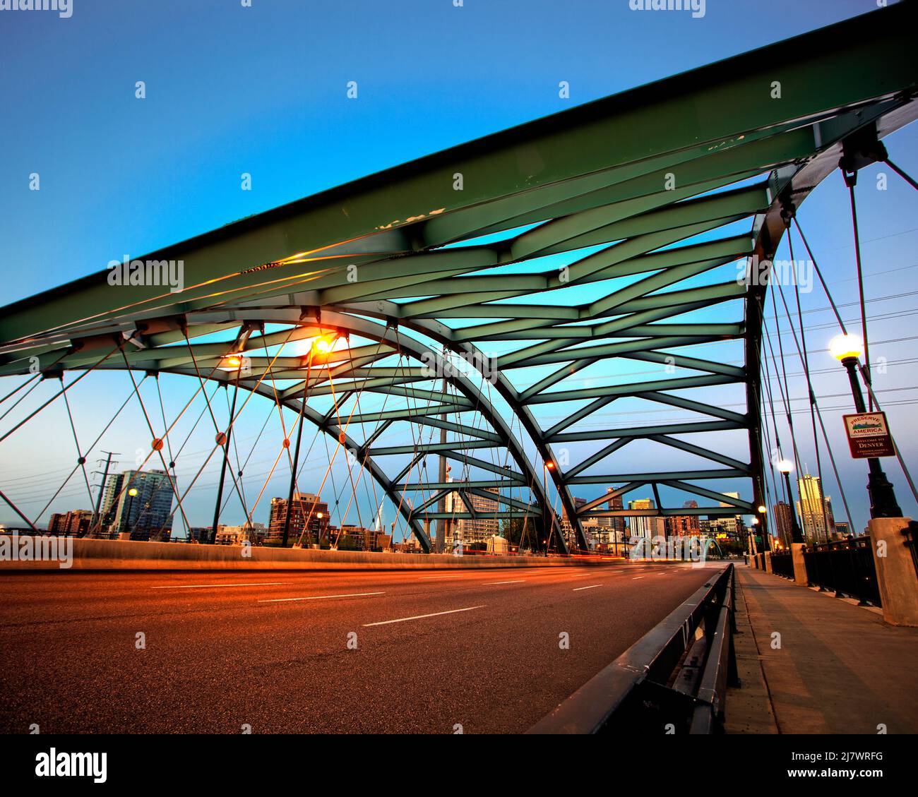HDR Photo of the Bridge on Speer St. Denver, Co. Going into downtown. Stock Photo