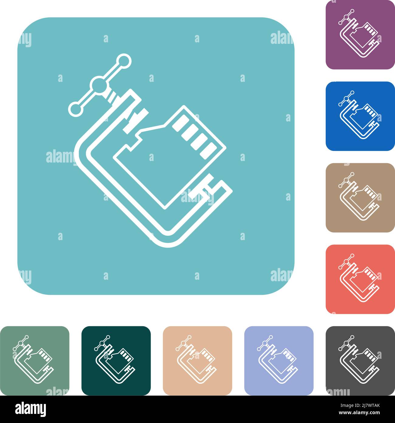 Micro sd memory card compress outline white flat icons on color rounded ...
