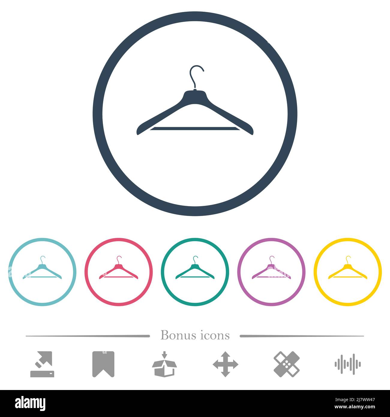 Clothes hanger solid flat color icons in round outlines. 6 bonus icons ...