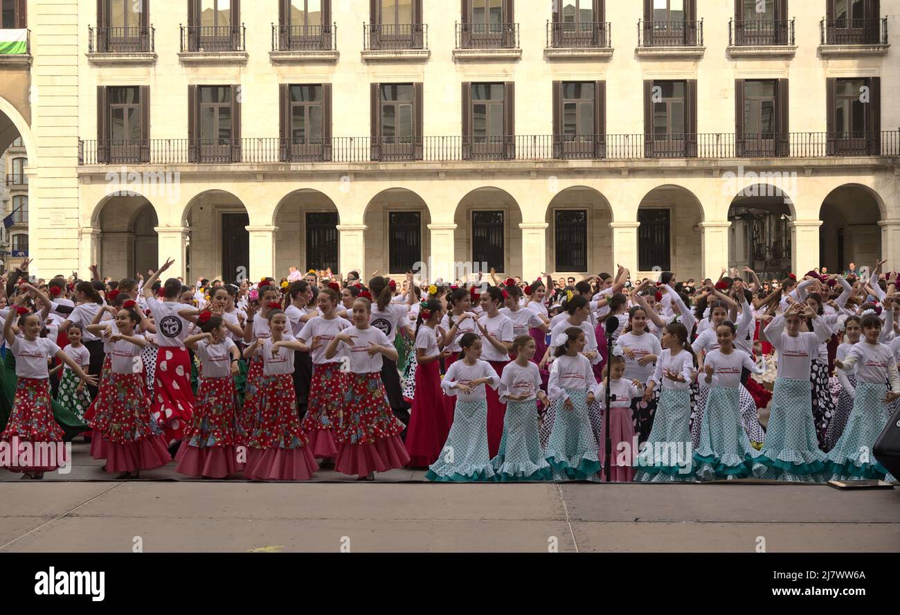 Santander, Spain - April 30, 2022:  International dance day event is held on Plaza Porticada, Santander  with participation of Antonio Canales and fiv Stock Photo