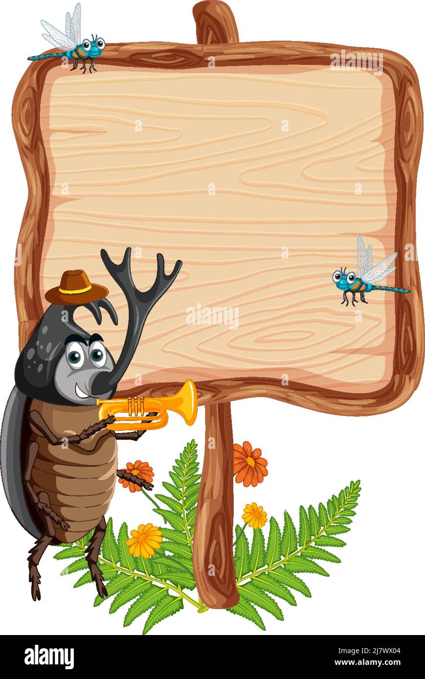 Blank wooden signboard with beetle cartoon illustration Stock Vector ...
