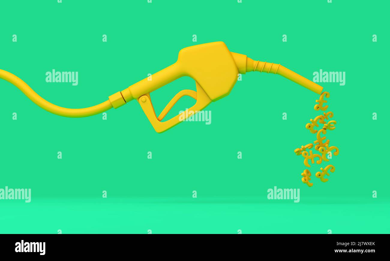 Gas station fuel pump with pound sterling symbols. Fuel cost concept. 3D rendering Stock Photo
