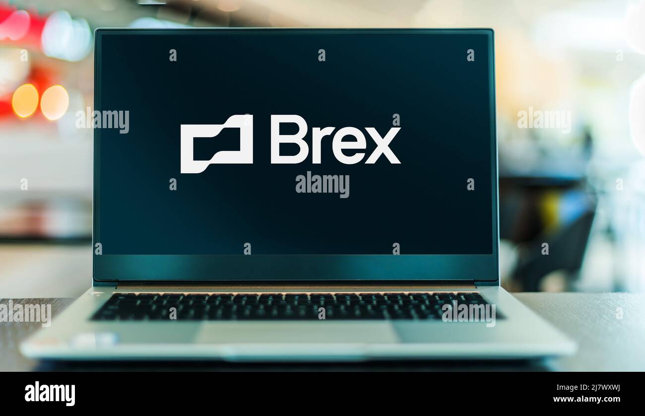 POZNAN, POL - OCT 13, 2021: Laptop computer displaying logo of Brex Inc, an American financial service and technology company based in San Francisco, Stock Photo