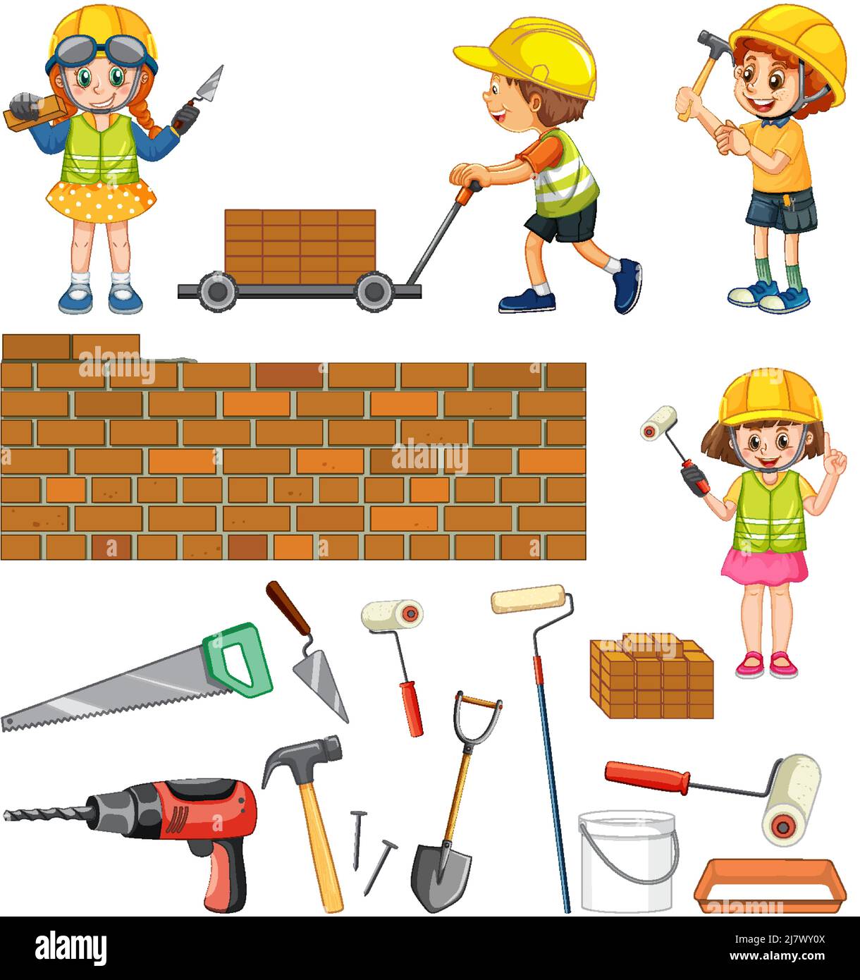 Set of construction site objects illustration Stock Vector