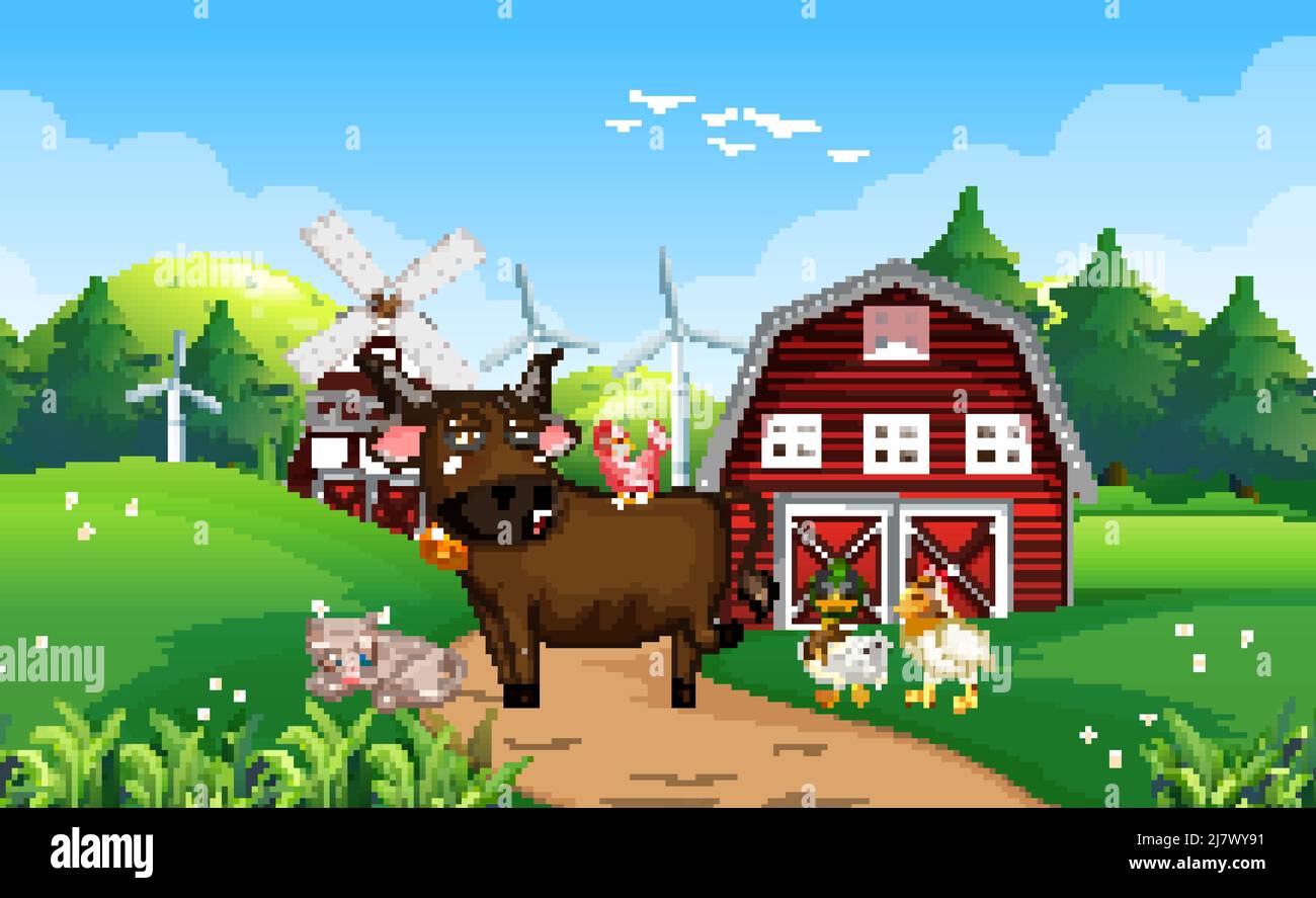 Animals in farm landscape illustration Stock Vector Image & Art - Alamy