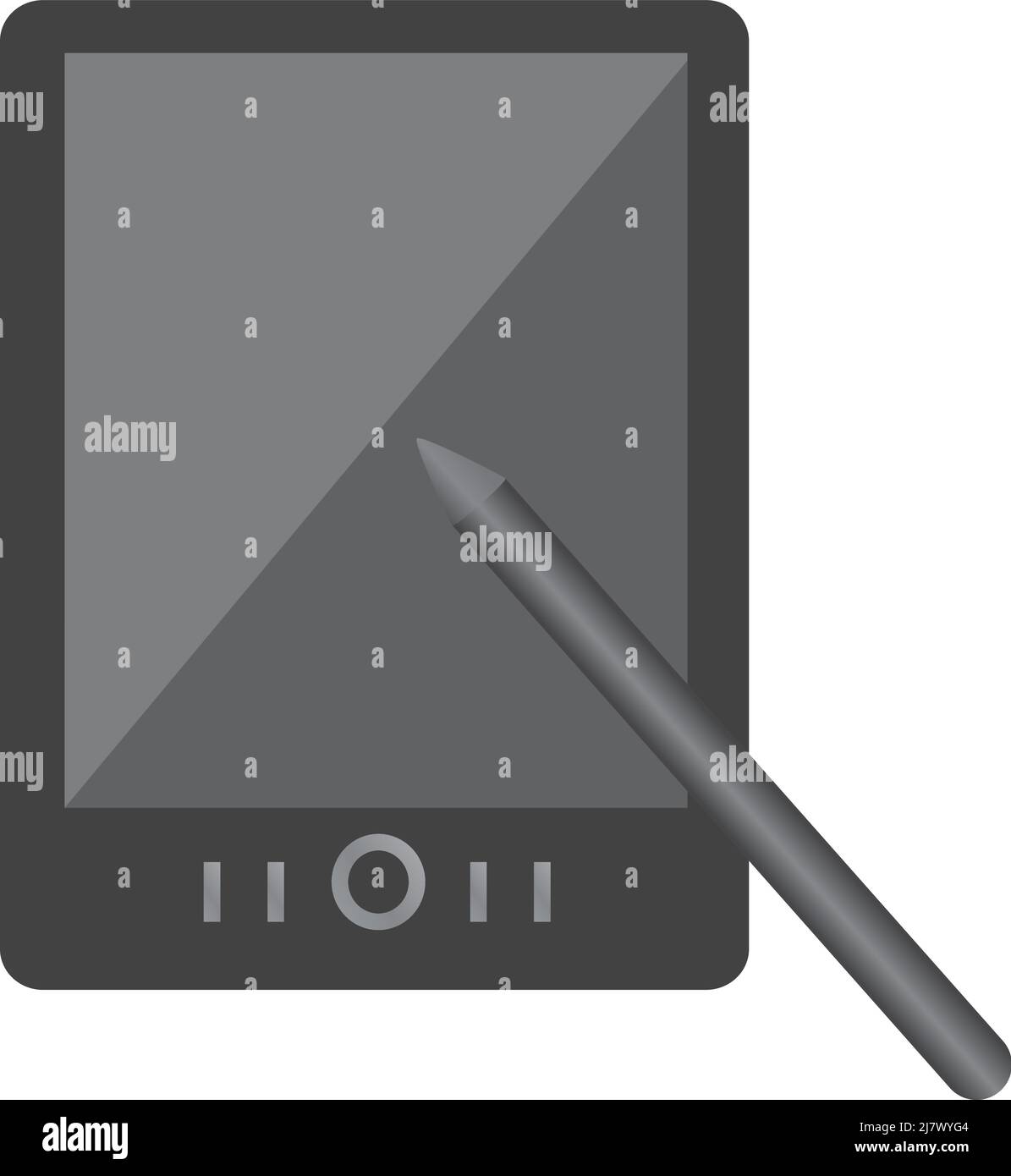 illustration of tablet and pen gray color screen. with white background