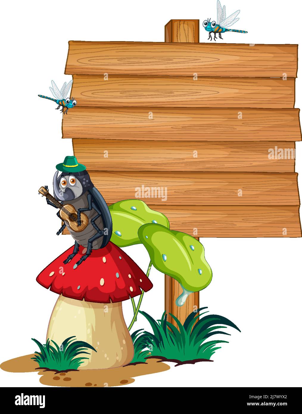 Blank wooden signboard with beetle cartoon illustration Stock Vector ...