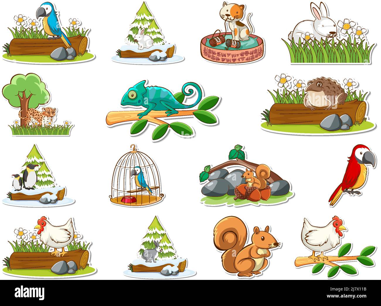 Sticker set of cartoon wild animals illustration Stock Vector Image ...