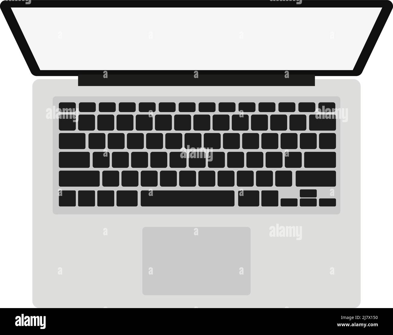 top down view of laptop computer on white background, flat design vector illustration Stock Vector