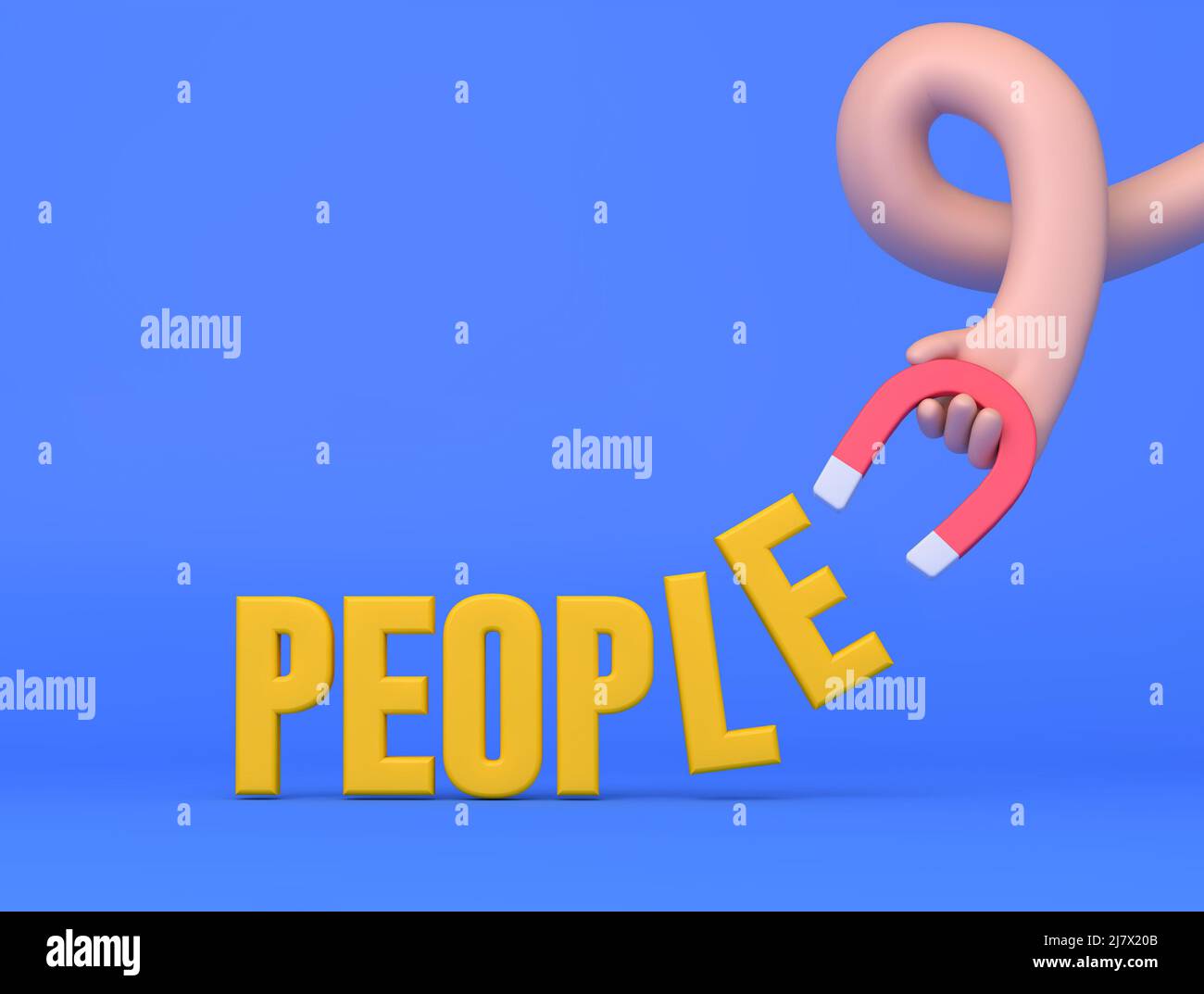 Hand holding a magnet attracting the right people. 3D Rendering Stock Photo