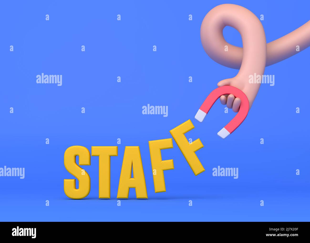 Hand holding a attracting more staff. 3D Rendering Stock Photo