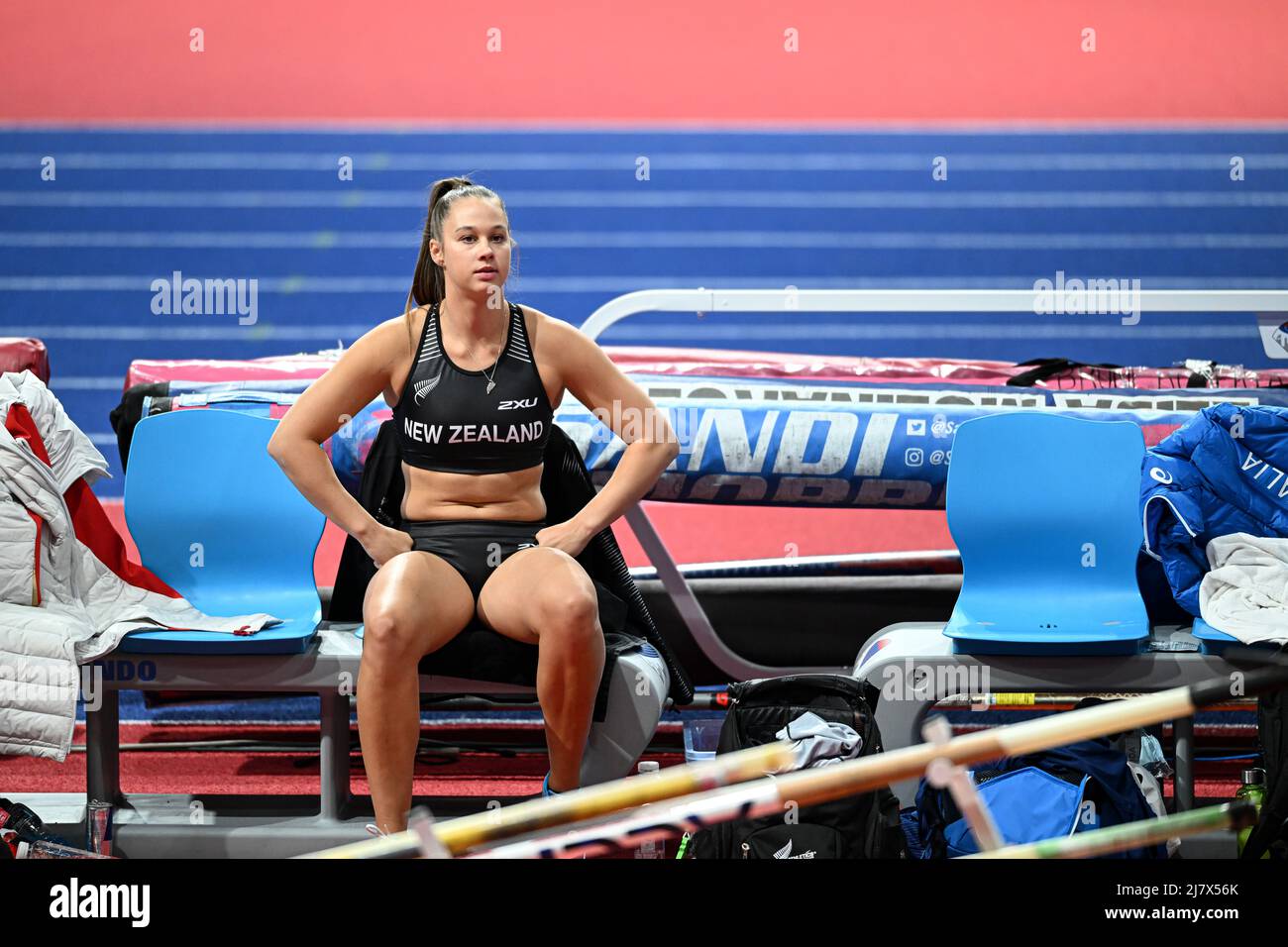 Olivia Mctaggart concentrated sitting to jump at the Belgrade 2022