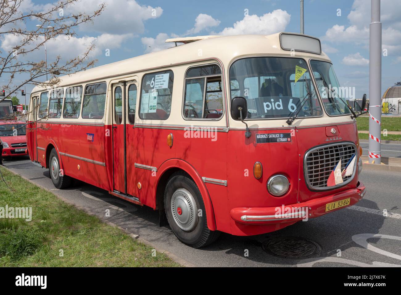 Historic bus Skoda 706 RTO MTZ, built by Czechoslovak LIAZ Rynovice company in 1970s. Shot in Prague during a temporary open-air exhibit. Stock Photo