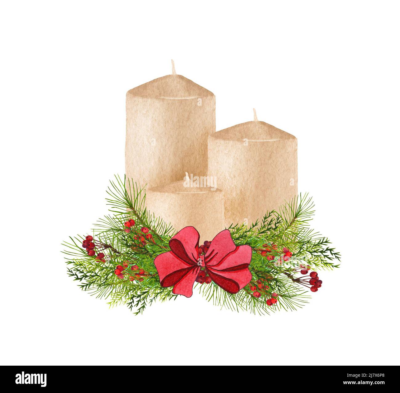 Watercolor Christmas Candles. A candle decorated with christmas wreath Stock Photo Alamy