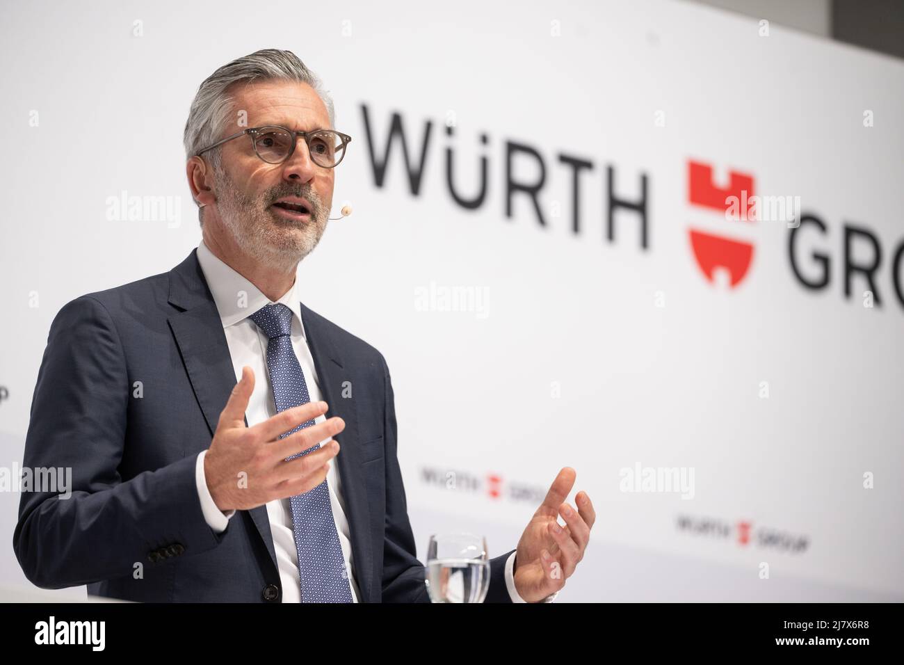 11 May 2022, Baden-Wuerttemberg, Schwäbisch Hall: Robert Friedmann,  Chairman of the Central Managing Board of the Würth Group, takes part in  the company's online annual press conference. Formerly specialized in  screws, Würth