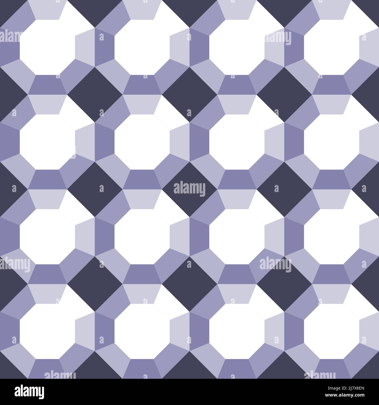 Seamless vector pattern with 3d colour gradient on purple background. Geometrical optical illusion wallpaper design. Decorative fashion textile. Stock Vector