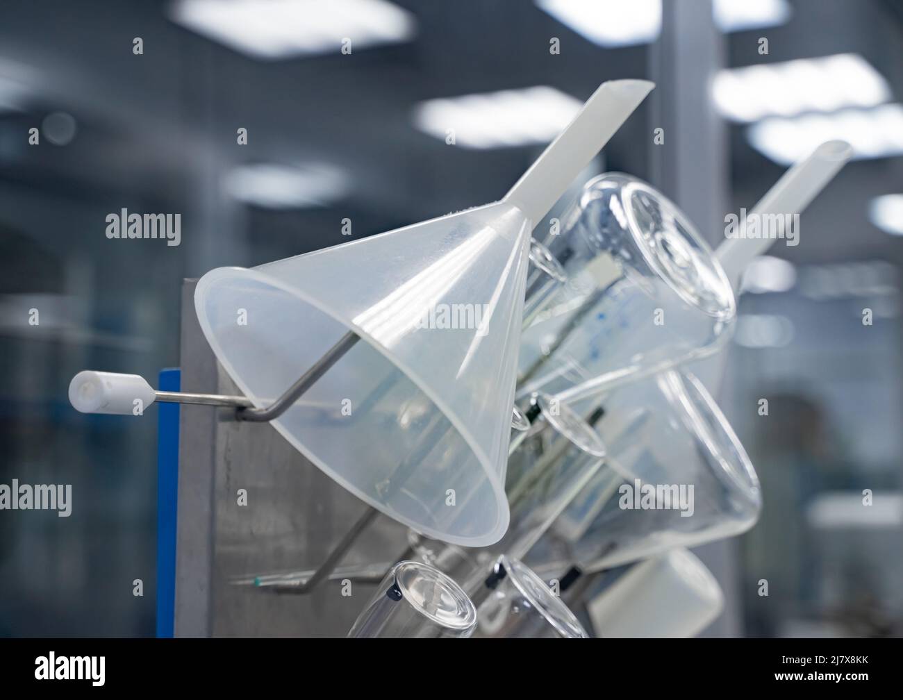 Laboratory equipment that is being dried after being washed clean