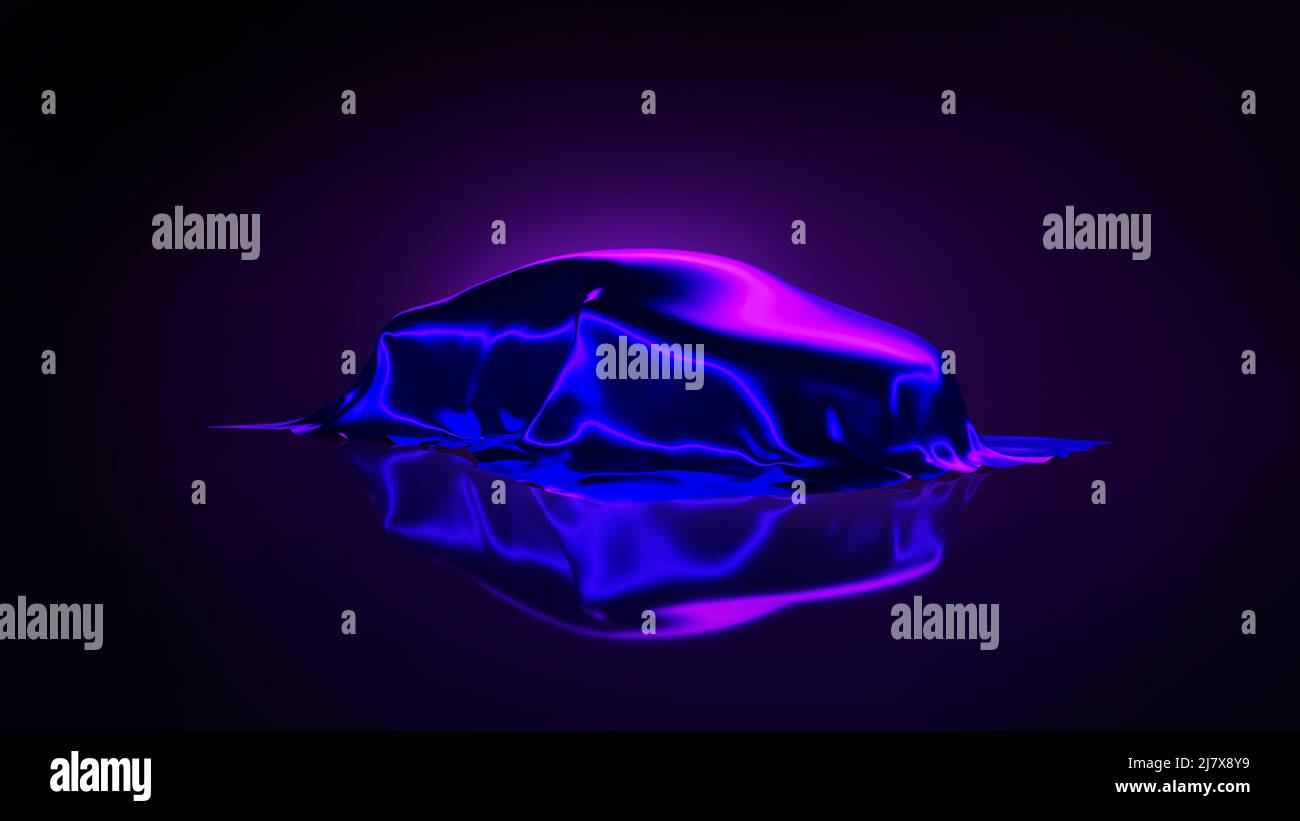 Car with cover presentation on neon light background. 3d render. Stock Photo