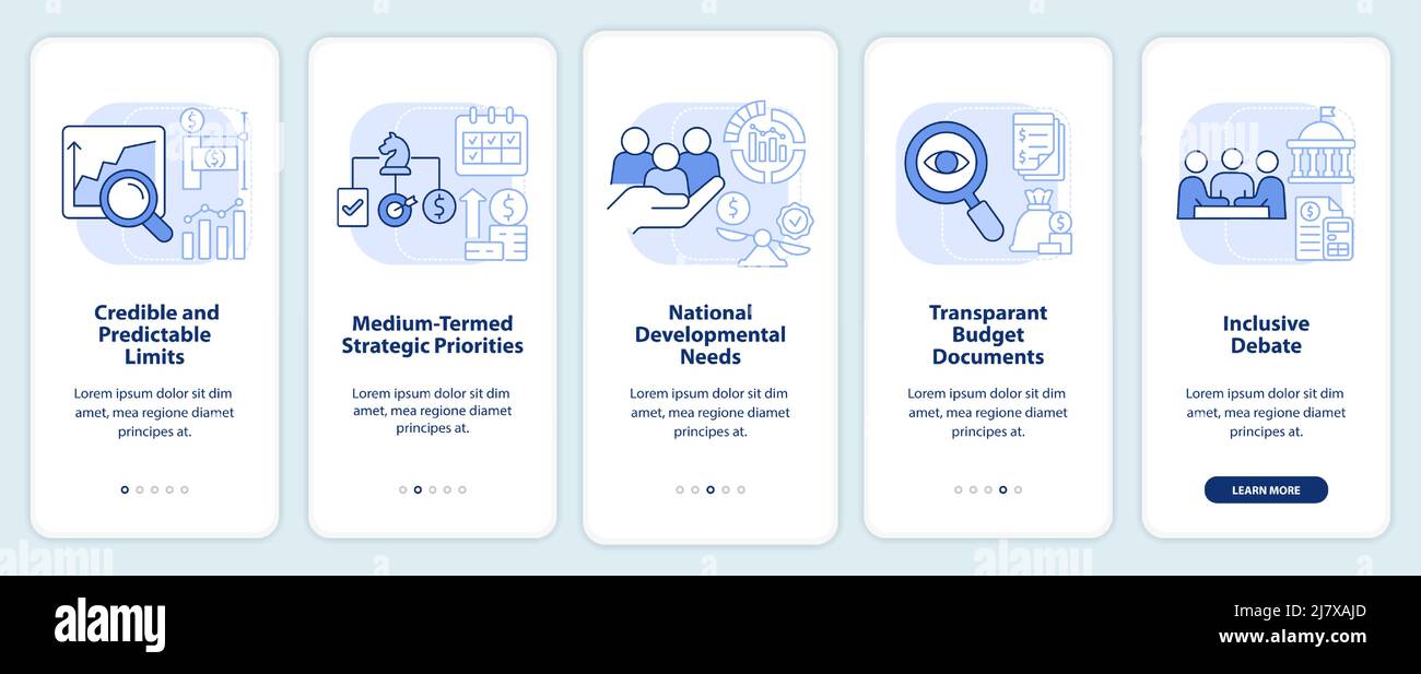 Principles of budget planning light blue onboarding mobile app screen ...
