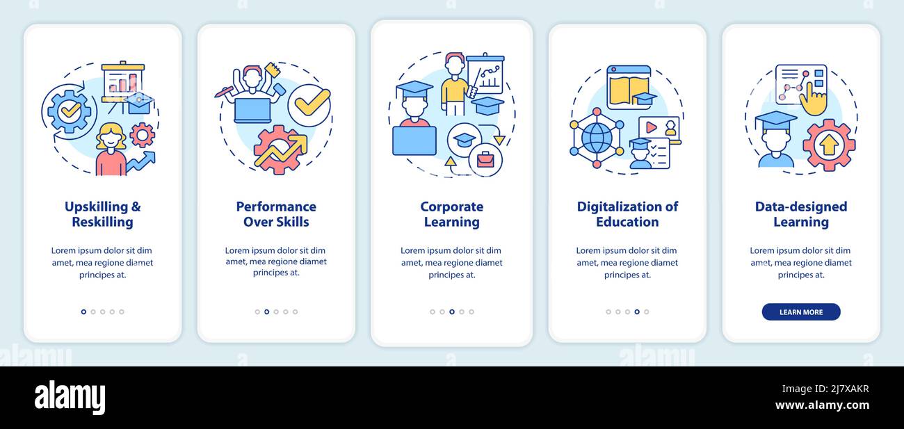 Trends in skill development onboarding mobile app screen Stock Vector