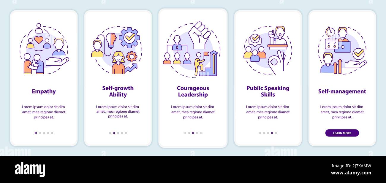 Soft skills for career success onboarding mobile app screen Stock ...