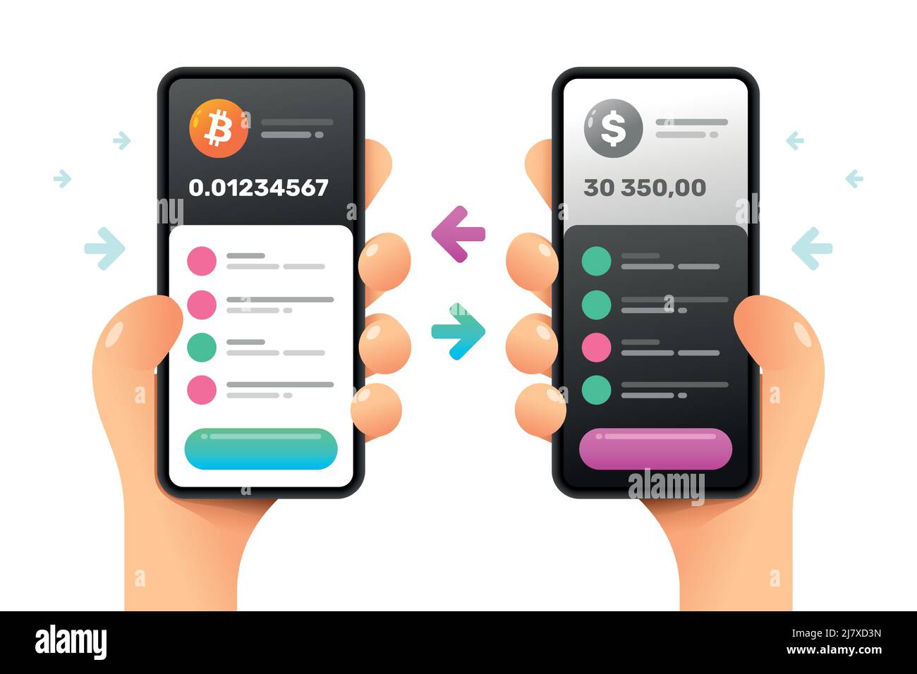 Smartphone mockup in human hand. Convert operation. Bitcoin and dollar